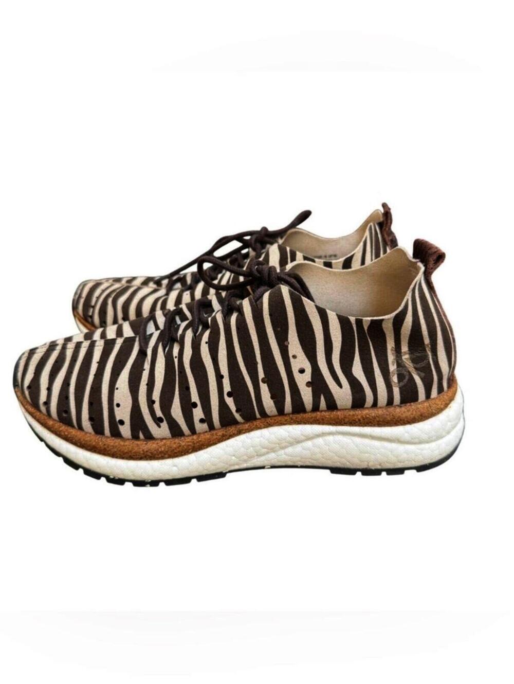 OTBT Alstead Animal Print $145 Lace Up Zebra Sneakers - Brown/White | US Size 9